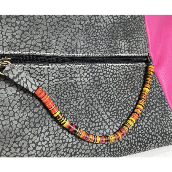 African Lily Pink and Gray Leather Tote Bag - Picture 11 of 16